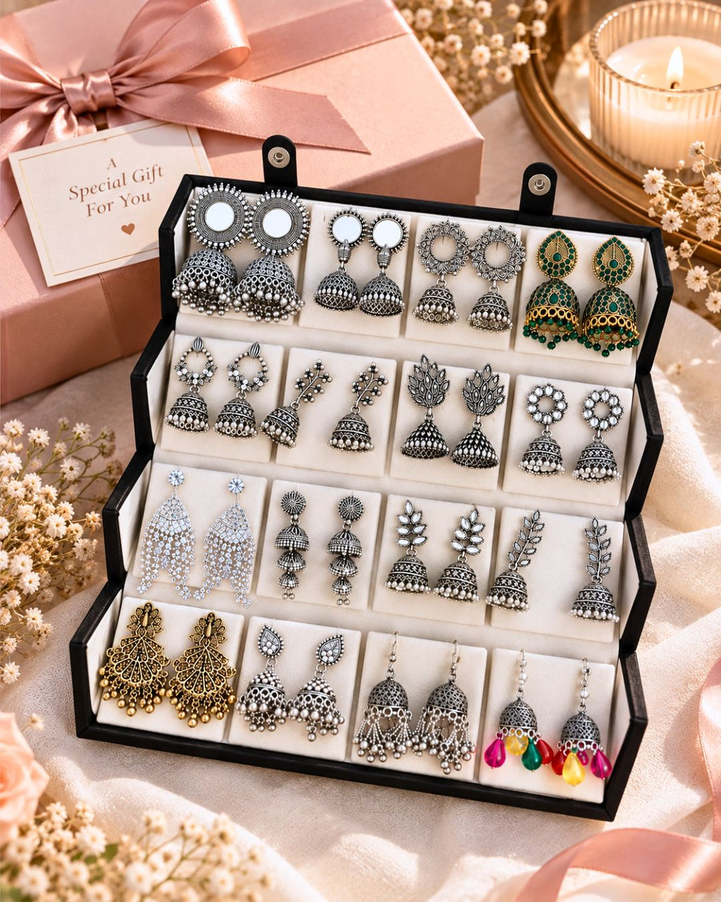 Jwelric 16 Pairs Traditional Jhumka Earrings Set for Women