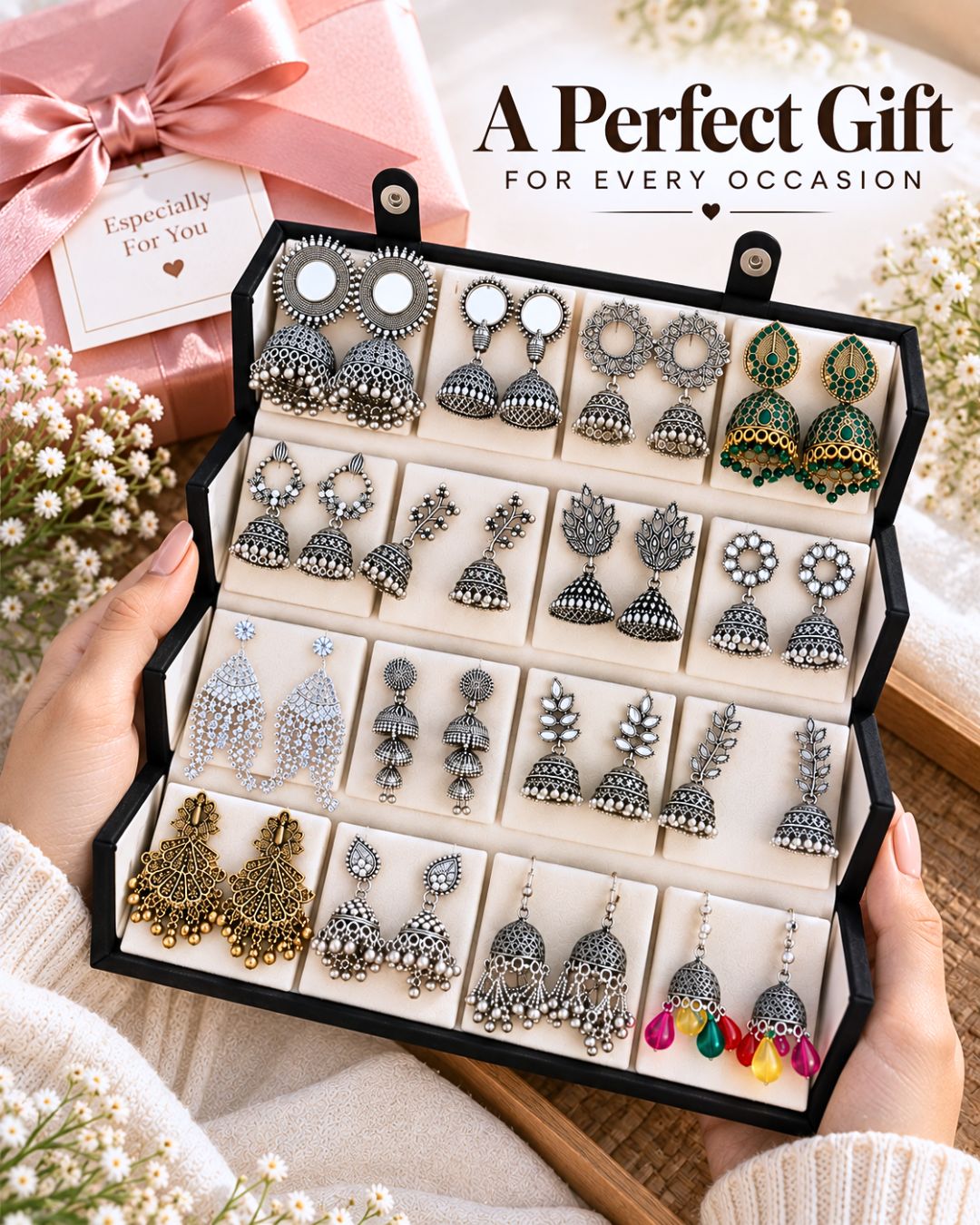Jwelric 16 Pairs Traditional Jhumka Earrings Set for Women
