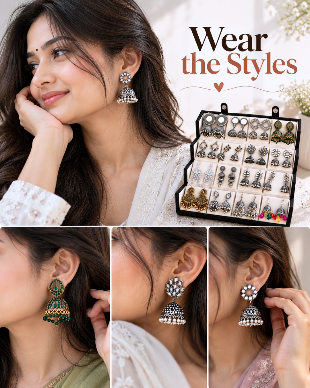 Jwelric 16 Pairs Traditional Jhumka Earrings Set for Women