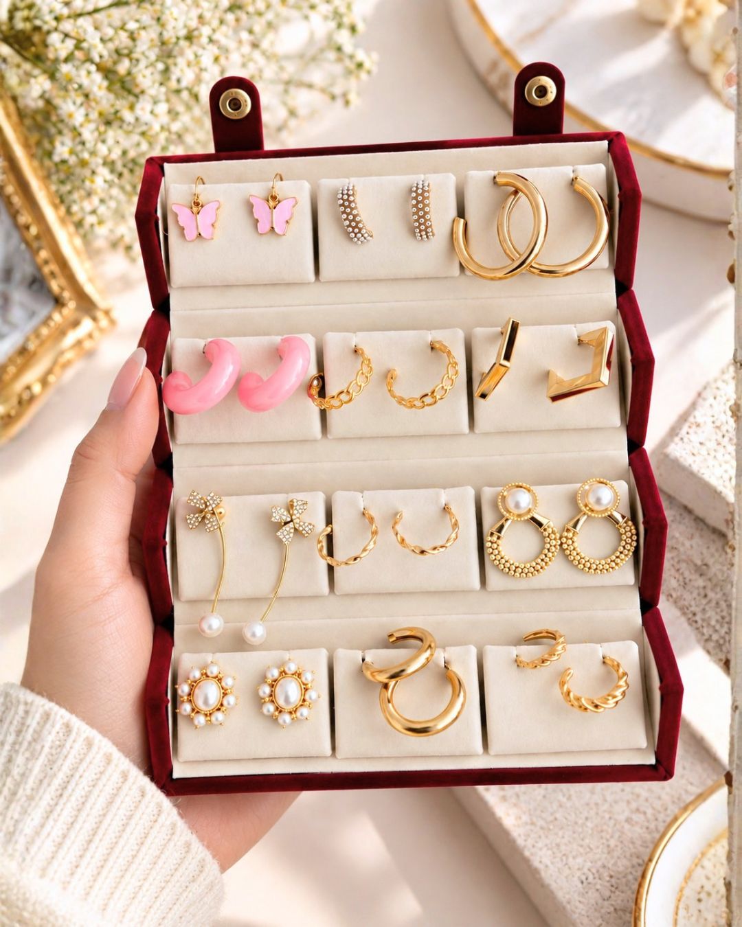 Jwelric 12 Pairs Women’s Earrings Set – Korean, Traditional & Western Fashion Earrings Collection with Premium Jewellery Storage Box