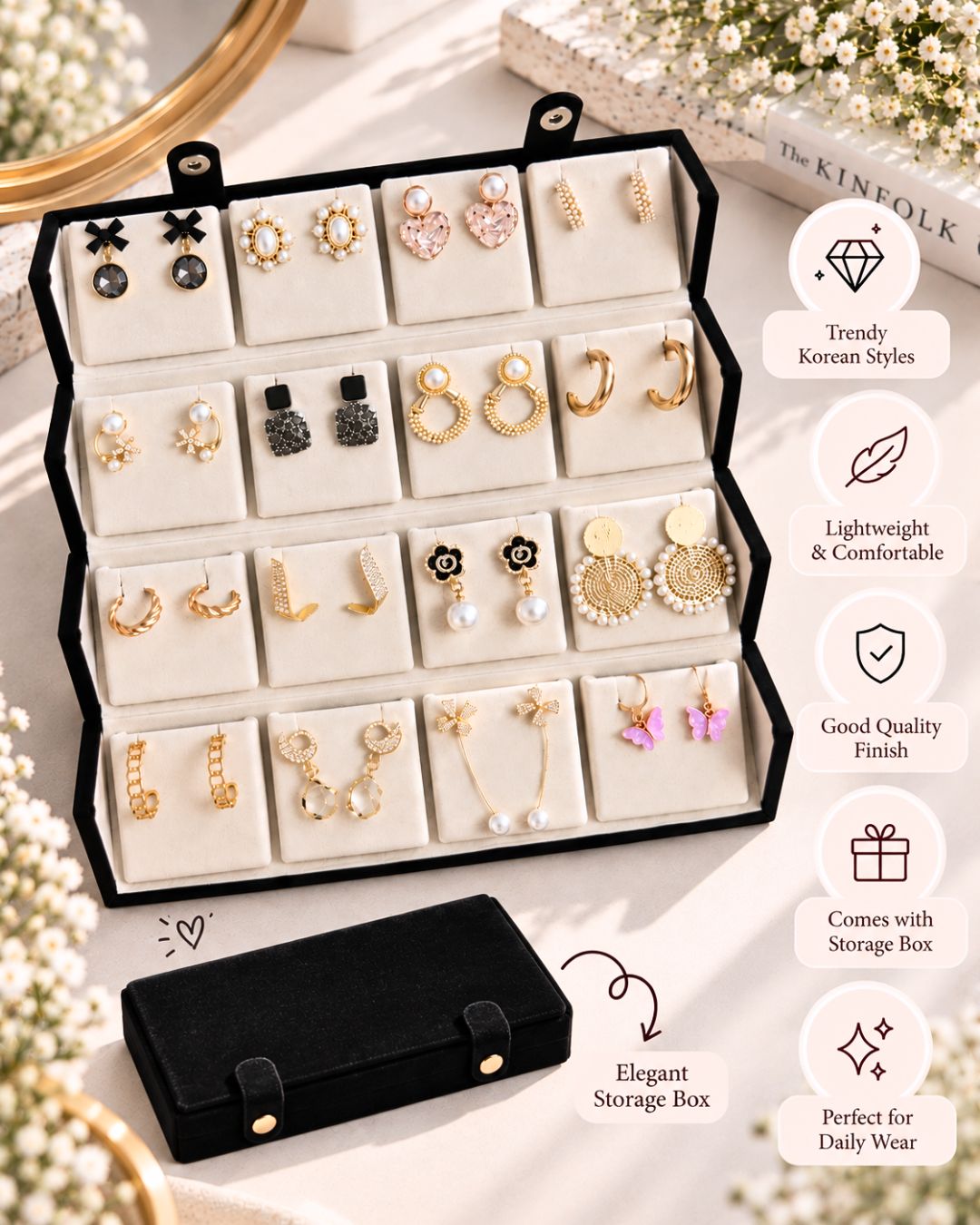 Jwelric 16 Pairs Korean Earrings Set for Women | Stylish Earrings Combo for Daily Wear & Parties