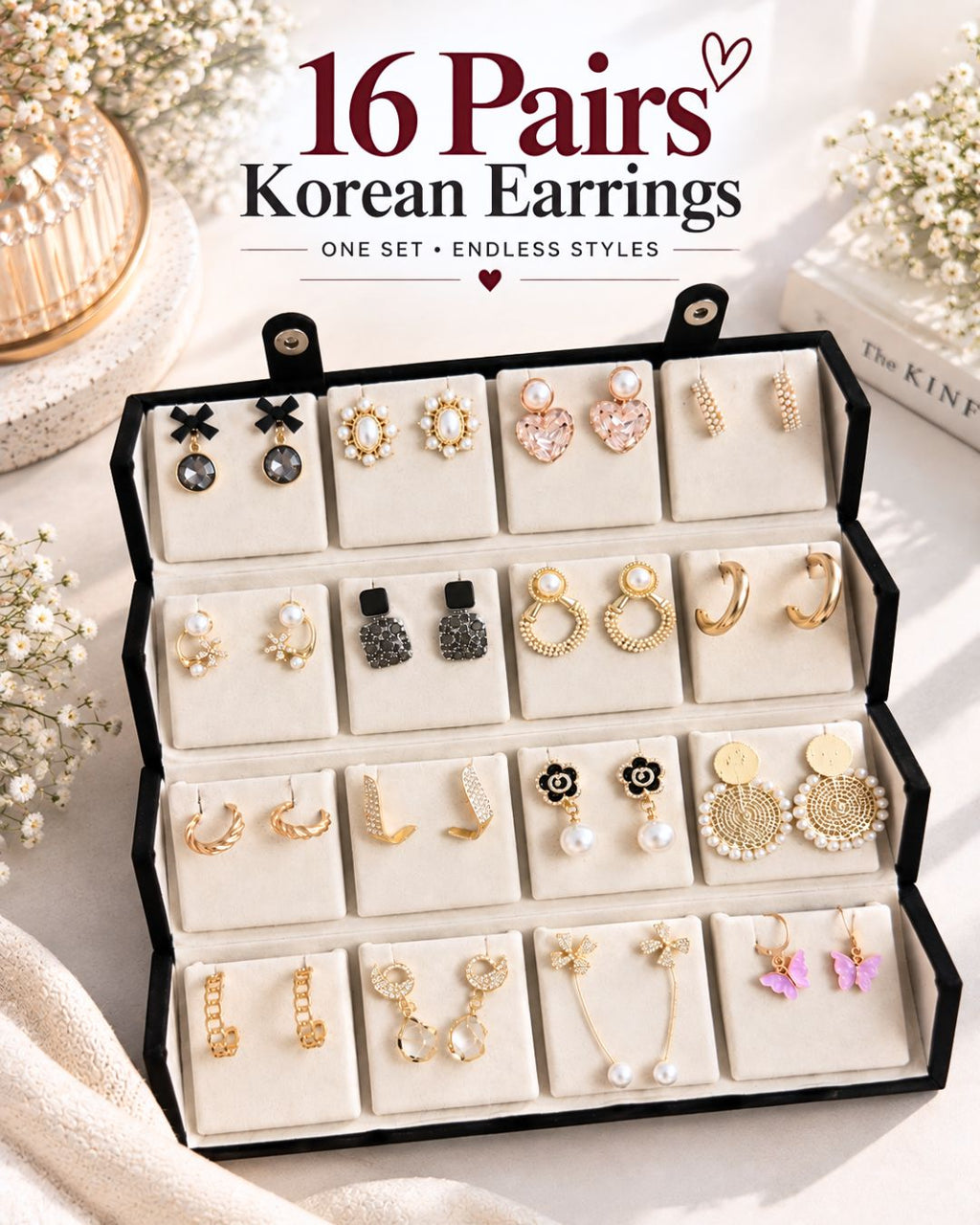 Jwelric 16 Pairs Korean Earrings Set for Women | Stylish Earrings Combo for Daily Wear & Parties