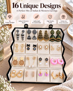 Jwelric 16 Pairs Korean & Traditional Jhumka Earrings Set with Black Storage Box for Women
