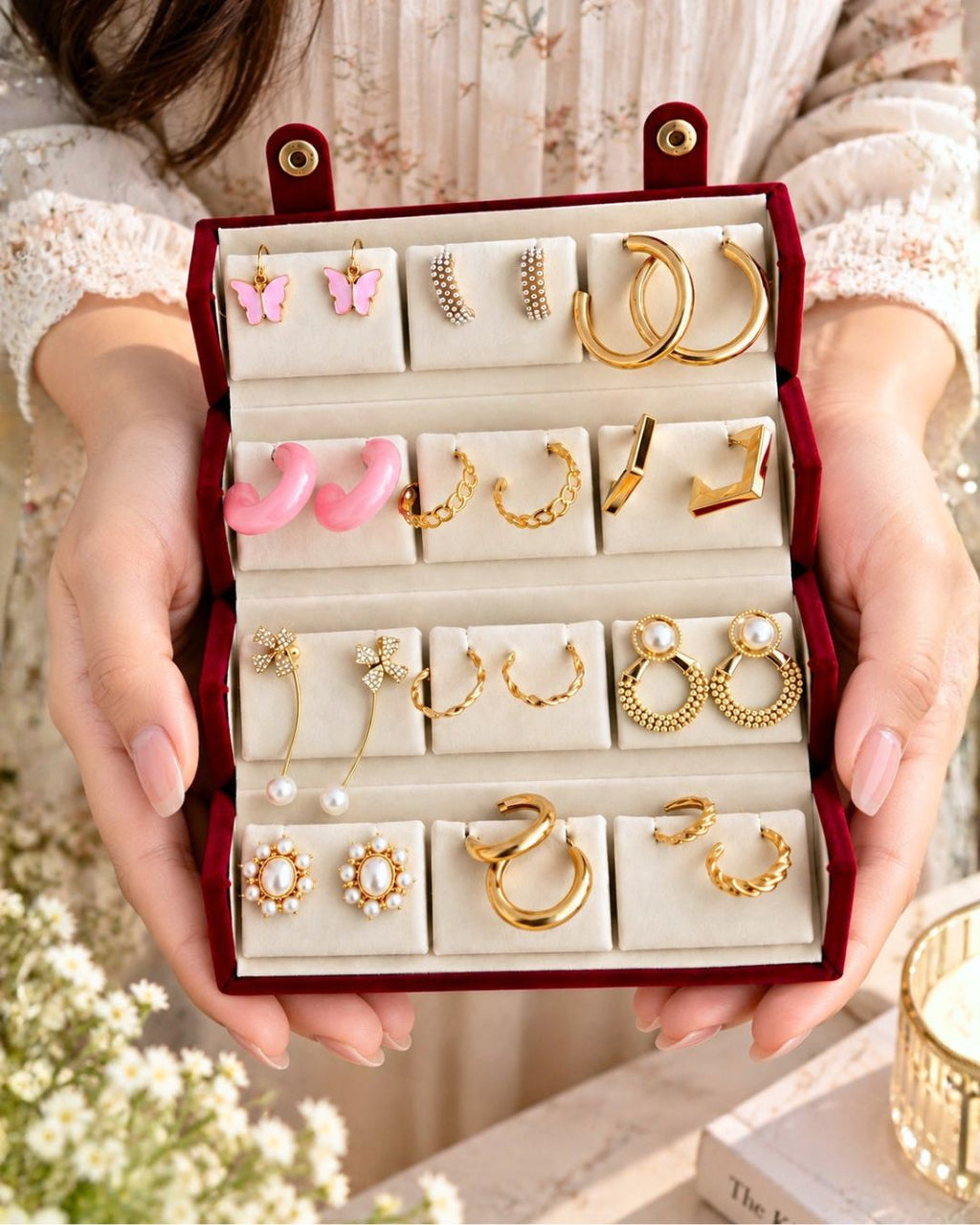 Jwelric 12 Pairs Women’s Earrings Set – Korean, Traditional & Western Fashion Earrings Collection with Premium Jewellery Storage Box