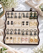 Jwelric 16 Pairs Korean & Traditional Jhumka Earrings Set with Brown Storage Box for Women