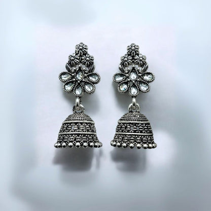 Jwelric Oxidized Jhumkas with Kundan Work