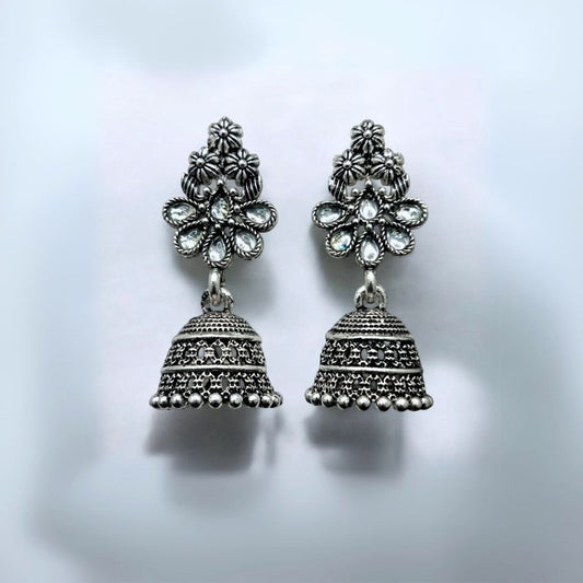 Jwelric Oxidized Jhumkas with Kundan Work