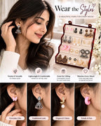 Jwelric 12 Pairs Women’s Earrings Set – Korean Style, Traditional Jhumkas Collection with Jewellery Storage Box
