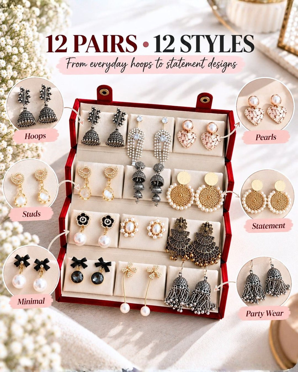 Jwelric 12 Pairs Women’s Earrings Set