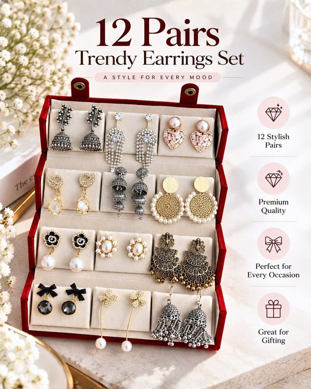 Jwelric 12 Pairs Women’s Earrings Set