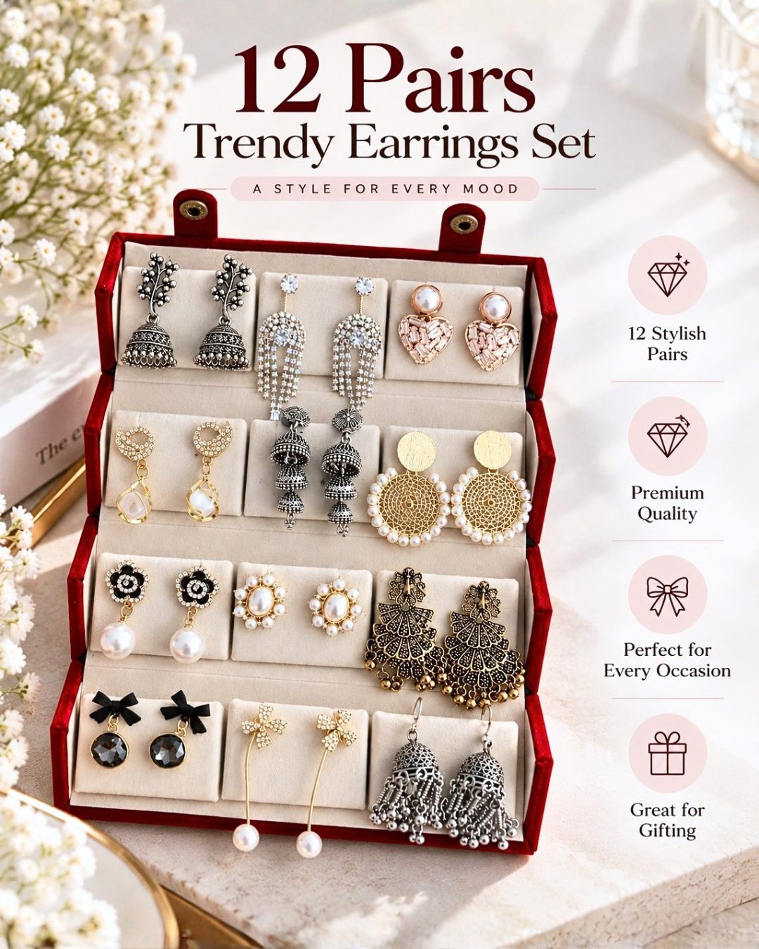Jwelric 12 Pairs Women’s Earrings Set