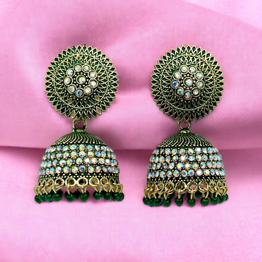 Green Oxidized Jhumka Earrings