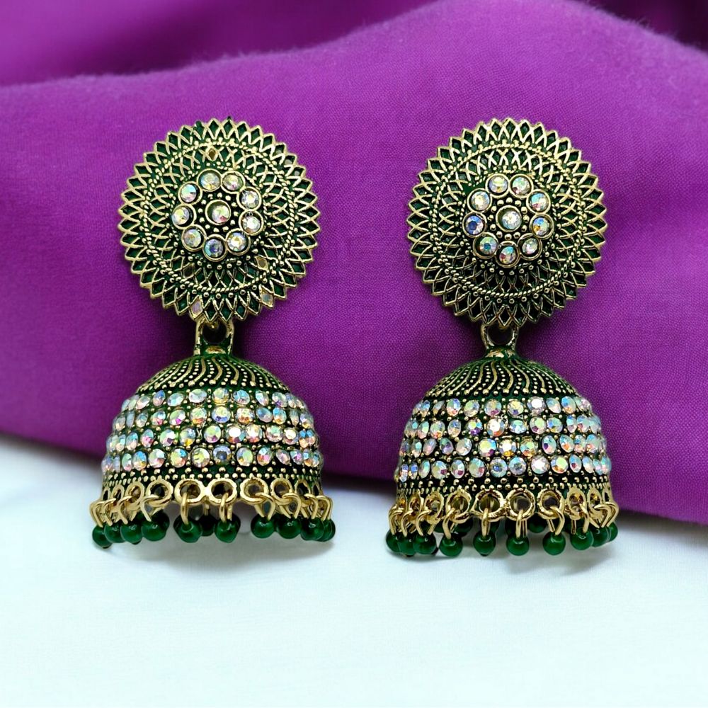 Green Oxidized Jhumka Earrings