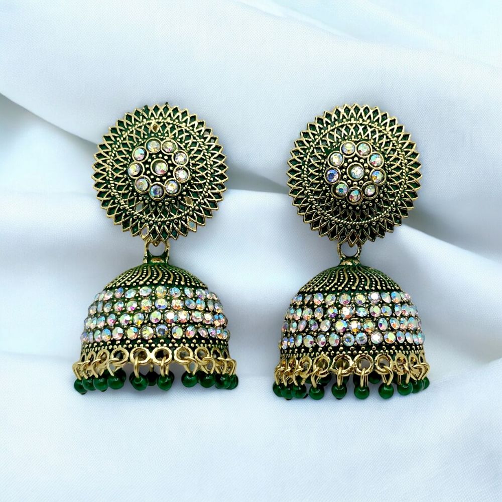 Green Oxidized Jhumka Earrings