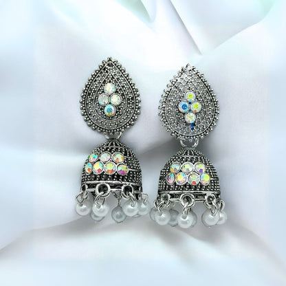 Oxidized Jhumkas with Teardrop Accents
