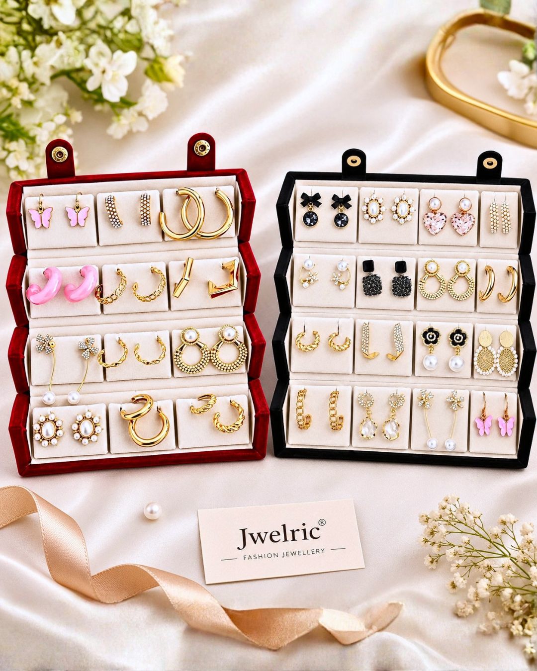 Jwelric 12 Pairs Women’s Earrings Set – Korean, Traditional & Western Fashion Earrings Collection with Premium Jewellery Storage Box