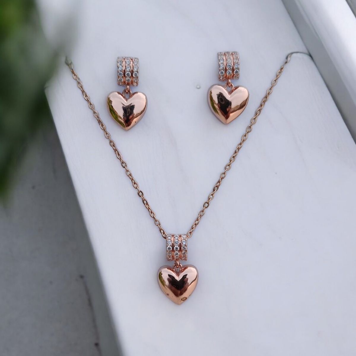 Jwelric Rose Gold Plated Heart Necklace Set With Earring