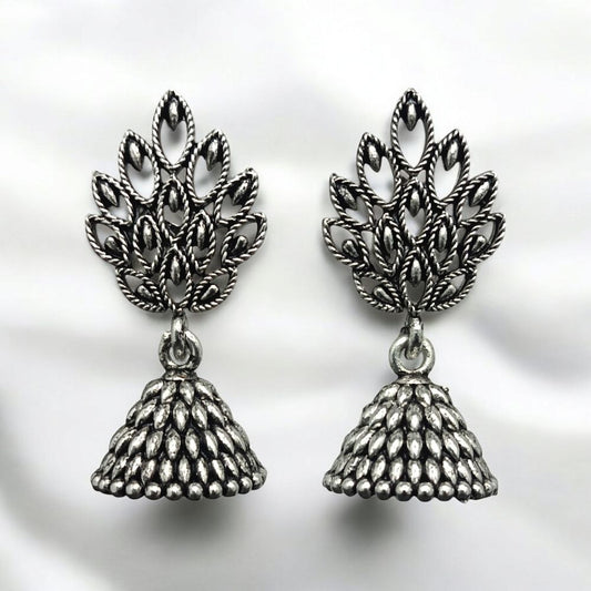 Jwelric Oxidized Filigree Jhumkas with Leaf Motif