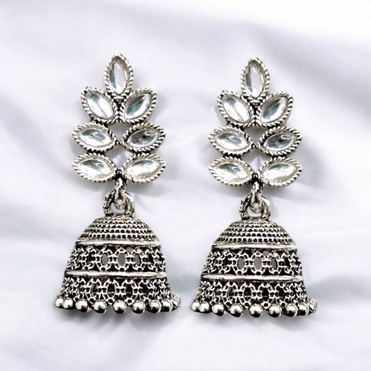 Jwelric Oxidized Jhumkas with Kundan Detailing