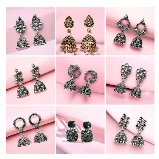 Set of 9 Premium Designer Earrings – Jhumkas & Studs